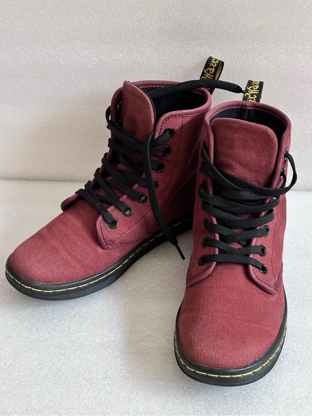 Dr. Martens Burgundy Canvas Lace-Up Boots Size 5